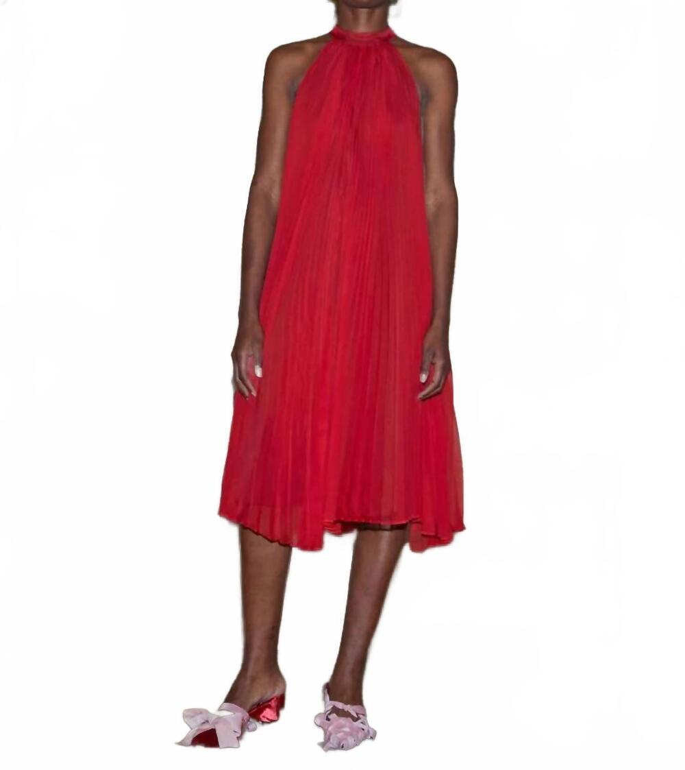 NEW LINGUA FRANCA minnelli pleated chiffon halter dress in cherry